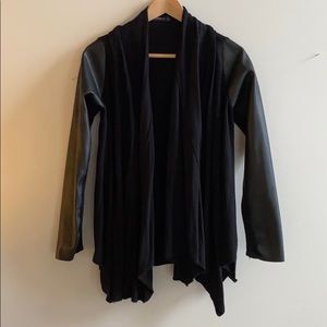 Black Zara cardigan with faux leather sleeves